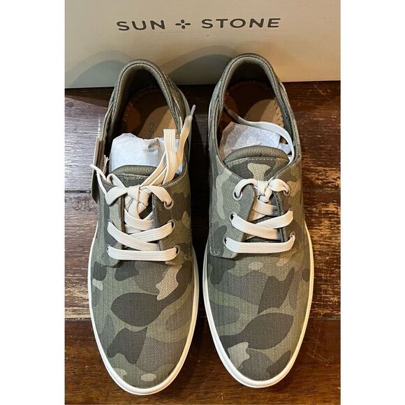 SUN STONE Green Camouflage Cushioned Kiva Round Toe Platform Athletic Sneakers - Picture 4 of 7